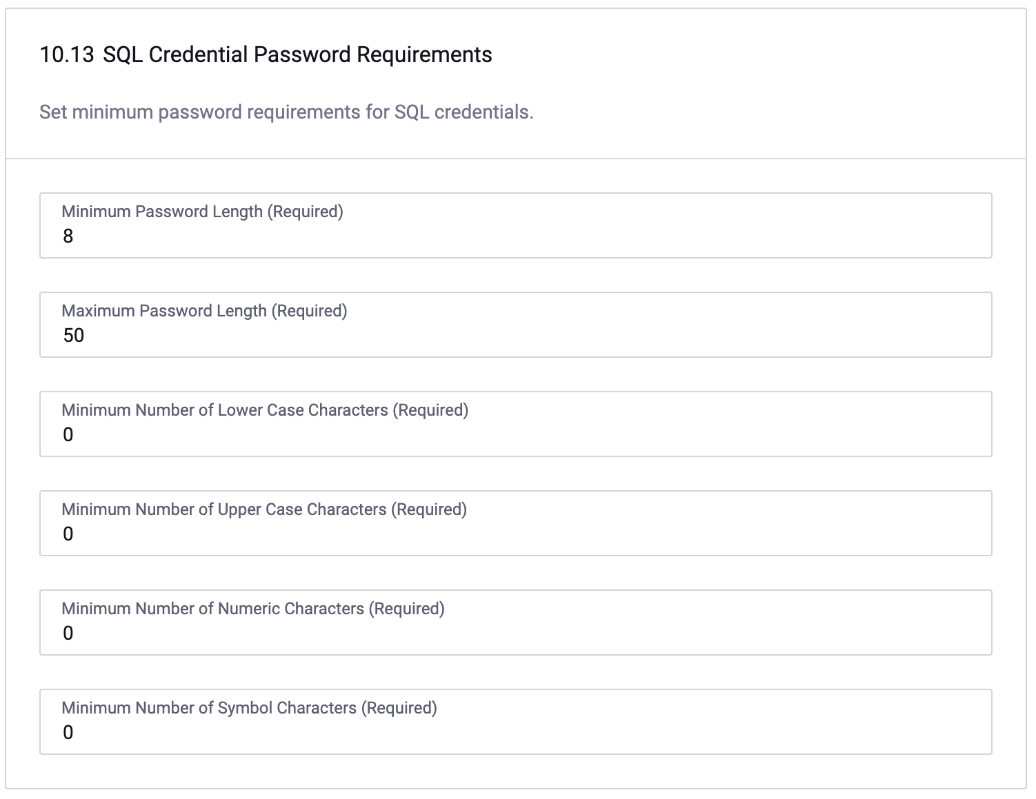 SQL Credential Password Requirements