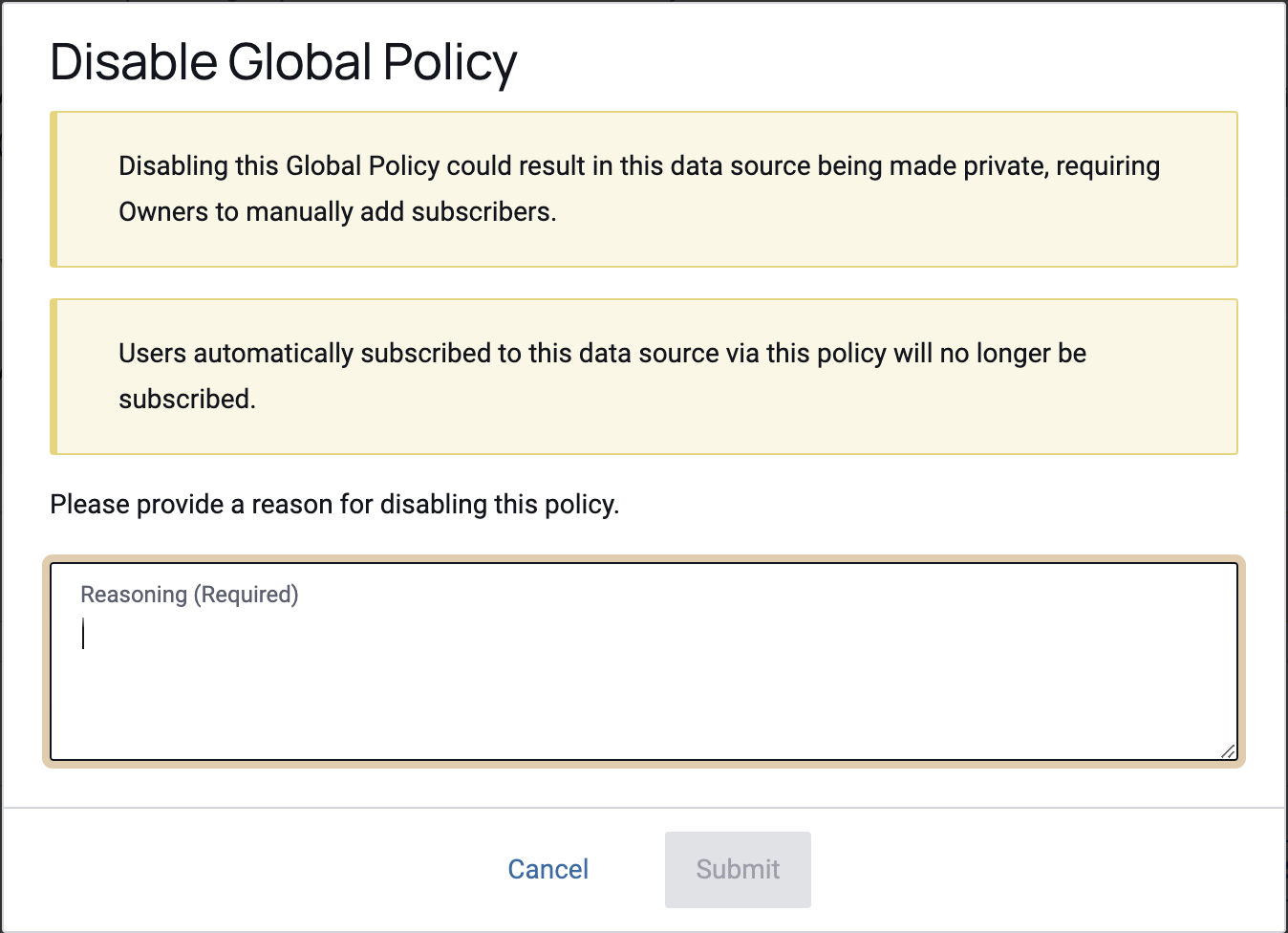 Disable Global Subscription Policy Reasoning