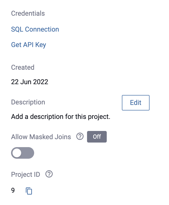 Project Credentials Button