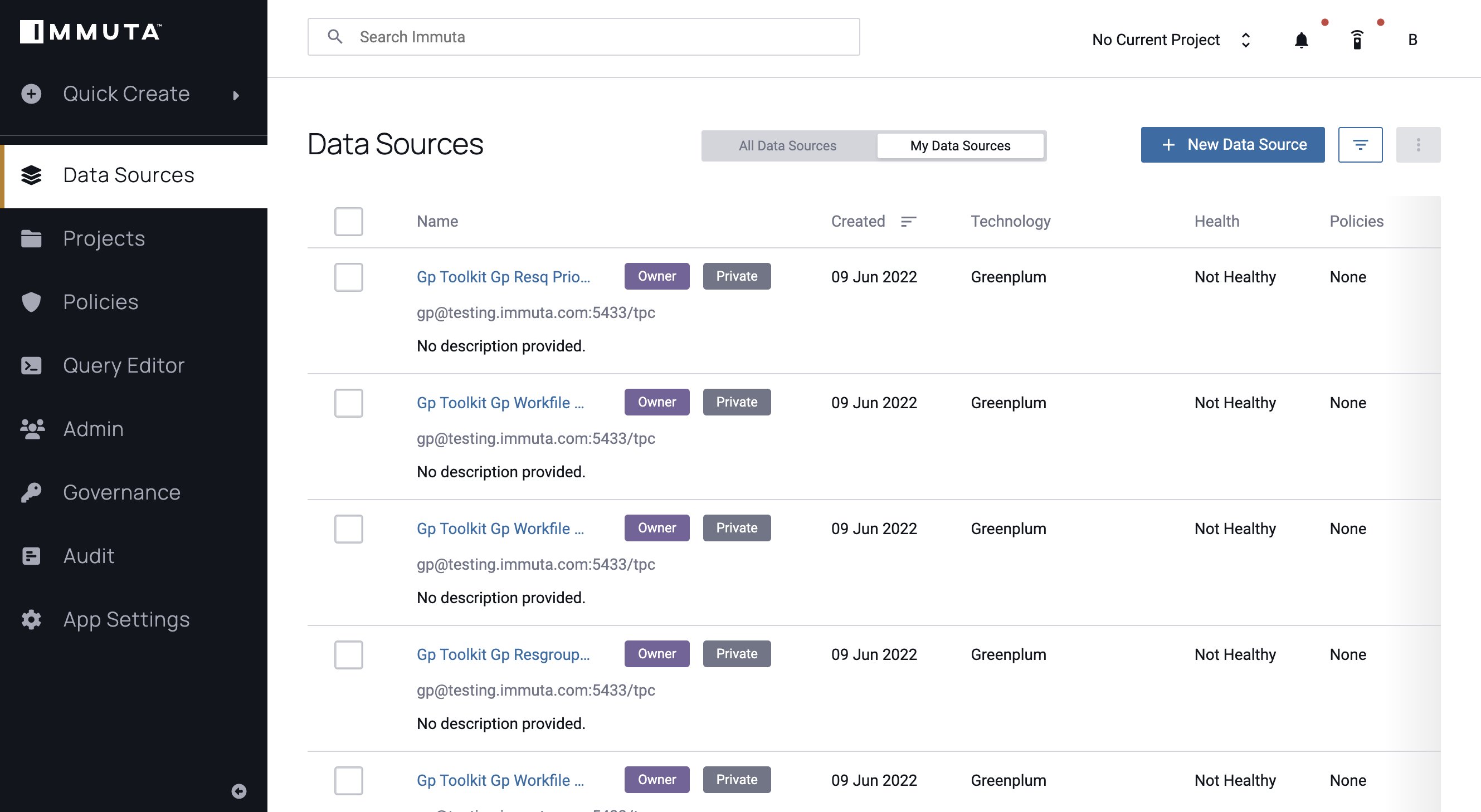 Data Sources Page